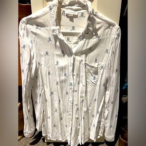 Ladies beachlunchlounge, size large, button-down owl shirt